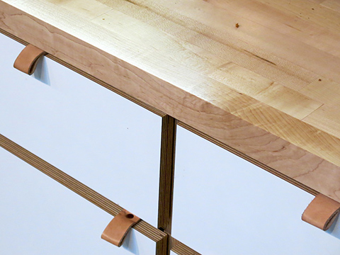 Detail view of the DIY countertop made with baltic birch plywood